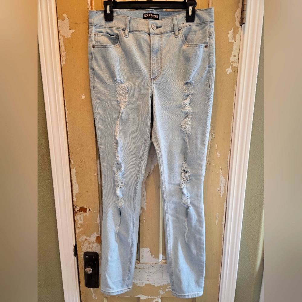 Express High Rise Distressed Denim Legging Size10
